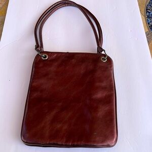 PLINIO VISONA Made in Italy Metallic Burgundy Leather Shoulder Bag
